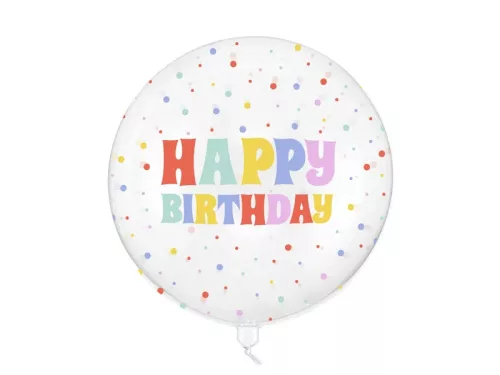 Buborék lufi gömb lufi 24" 60cm, átlátszó, Happy Birthday