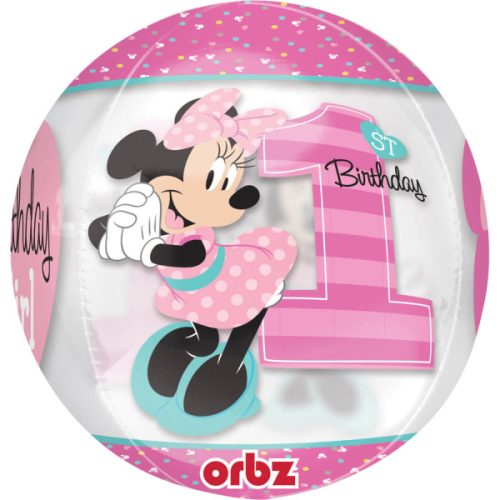 Mintás ORBZ számos, szám lufi 16" 40cm Minnie Mouse 1 Birthday
