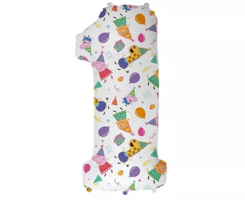 Számos lufi 34" 86cm óriás állatos szám, számjegy 1-as, Peppa