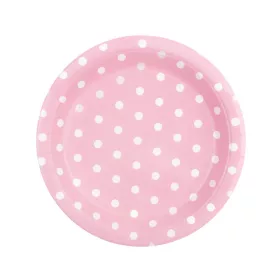 Papírtányér 23cm 6db pöttyös, Rózsaszín
