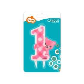 Számgyertya, rózsaszín, 1-es, Macis