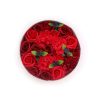 Szappanból készült virágkompozíció, szappanvirág kerek díszdobozban, Piros 
