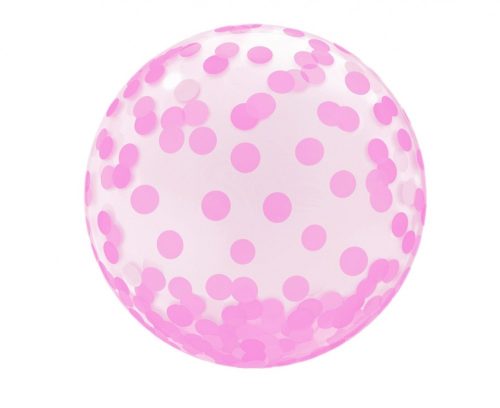 Bubble lufi 18" 45cm krisztálytiszta, átlátszó, rózsaszín konfetti mintával