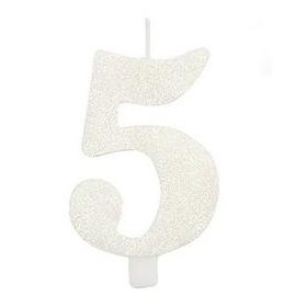 Számgyertya, csillogó fehér, 5-ös, gi50805