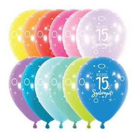   Szám, Számos latex lufi 11" 28cm 6db 15-ös lufi Boldog 15. szülinapot!
