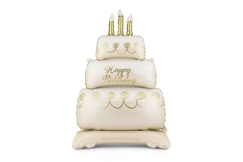 Álló lufi, 70x100cm torta, Happy Birthday, csak levegővel tölthető