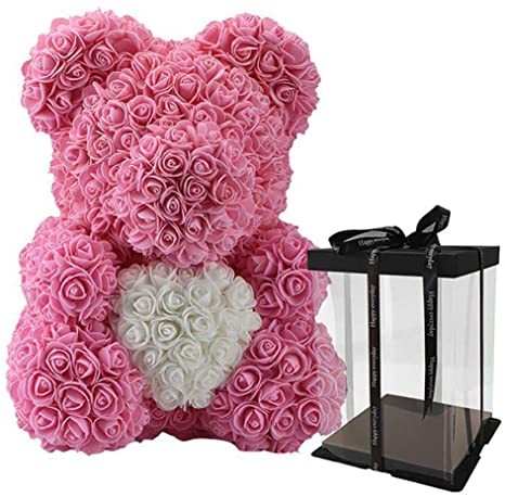 Virágmaci, Rózsamaci, 35cm, rózsaszín, szívvel