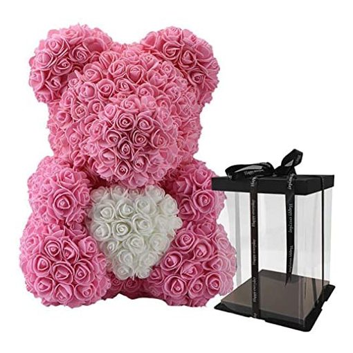 Virágmaci, Rózsamaci, 35cm, rózsaszín, szívvel