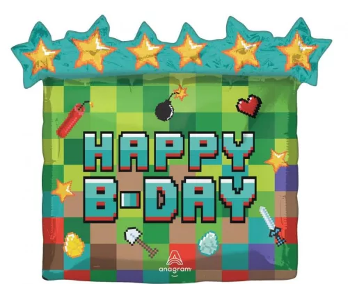 Lufi 25" 63cm fólia, Gamer, Minecraft, Happy B-Day