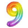 Számos lufi 34" 86cm óriás Rainbow, szivárvány, fólia szám, számjegy 9-es