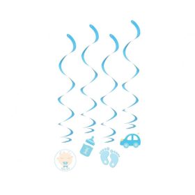 Függő dekoráció, babaszületésre, kék mintával, 4db