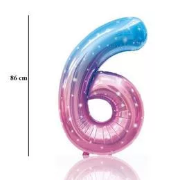 Számos lufi 34" 86cm óriás Starry Sky szám, számjegy 6-os