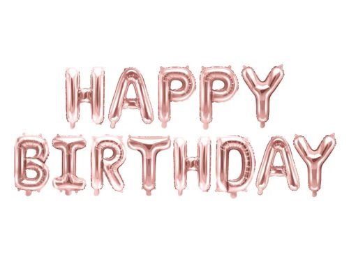 Happy Birthday felirat, Rosegold 16" fólia betűk, csak levegővel tölthető