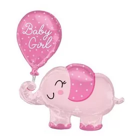 Óriás lufi 31"  78 cm Baby girl, Rózsaszín elefánt