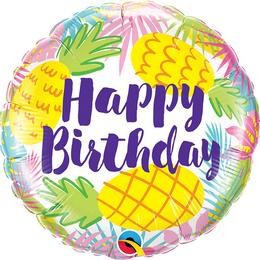 Szülinapi fólia lufi 18" 45cm Happy Birthday, ananas, ananász
