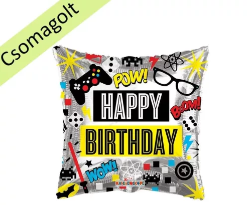 Szülinapi lufi 18" 45cm Happy Birthday, kontroller, Gamer