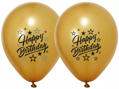 BALONEVI lufi, 12" 30cm, 50db/cs, Happy Birthday, Arany stars