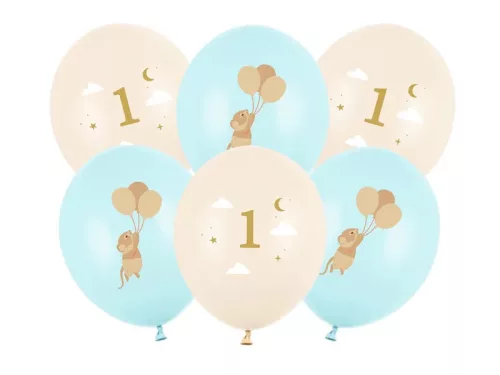 szám, számos lufi 11" 28cm 6db 1-es szám lufi, Blue Mix