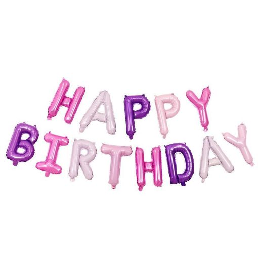 Happy Birthday felirat, lila 16" fólia betűk, csak levegővel tölthető