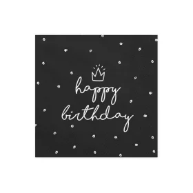 Szalvéta 33x33cm Happy Birthday, Fekete, 20db