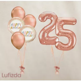   Luficsokor és óriás számok, választható számjegyekkel, héliummal töltve - Rosegold
