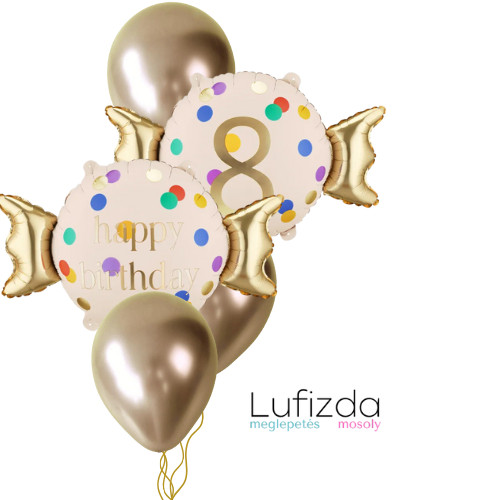 Héliumos luficsokor szülinapra, 8-as számmal - INGYENES GLS szállítással