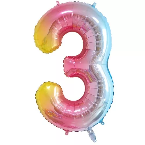 Számos lufi 34" 86cm óriás Rainbow, szivárvány, szám, számjegy 3-as
