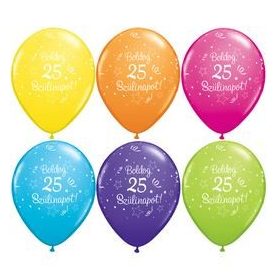   Szám, Számos latex lufi 11" 28cm 6db 25-ös lufi Boldog 25. szülinapot!, q46499rp