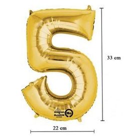   Számos lufi 14" (35cm) fólia szám, számjegy 5 levegővel tölthető, arany