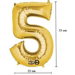 Számos lufi 16" (40cm) fólia szám, számjegy 5 levegővel tölthető, arany, 3308501