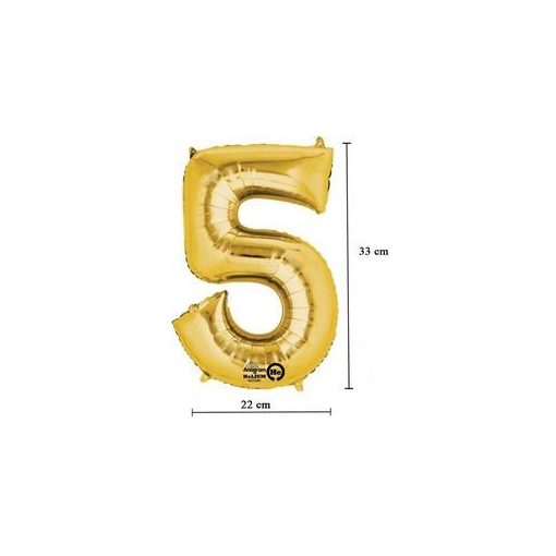 Számos lufi 16" (40cm) fólia szám, számjegy 5 levegővel tölthető, arany, 3308501