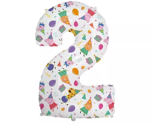 Számos lufi 34" 86cm óriás állatos szám, számjegy 2-es, Peppa