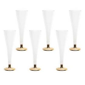 Pezsgős pohár, műanyag, 6db, Arany talppal