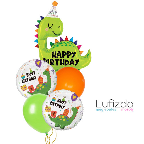 Héliumos luficsokor szülinapra, dinoszaurus, Tyrannosaurus, Happy Birthday - INGYENES KISZÁLLÍTÁSSAL