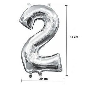   Számos lufi 14" (35cm) fólia szám, számjegy 2 levegővel tölthető, ezüst