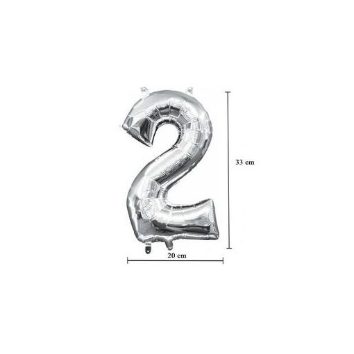 Számos lufi 16" (40cm) fólia szám, számjegy 2 levegővel tölthető, ezüst, 3307801