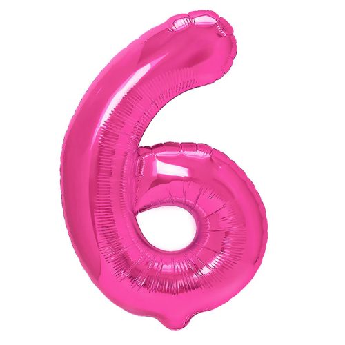 Számos lufi 14" (35cm) fólia szám, számjegy 6 levegővel tölthető, Rózsaszín