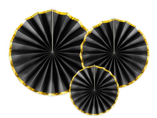 Rozetta dekoráció, 3db, Fekete - arany széllel legyeződekor