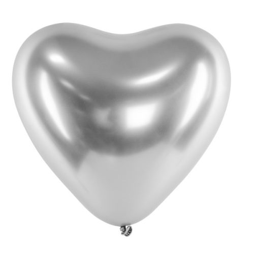 Latex lufi 11" 28cm chrome, Glossy ezüst szív 