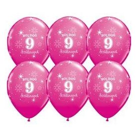   Szám, Számos latex lufi 11" 28cm 6db 9-es lufi Boldog 9. szülinapot!, q37785rp