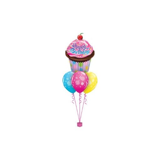 Héliumos luficsokor szülinapra, cupcake, Happy Birthday - INGYENES KISZÁLLÍTÁSSAL