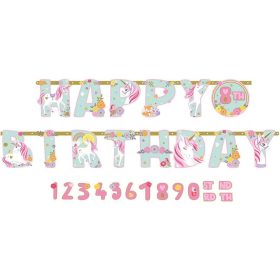   Füzér dekoráció, számozható, jumbo Unikornis, Unicorn, egyszarvú, Happy Birthday, 3m