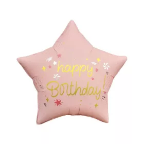 Szülinapi lufi 18" 45cm Happy Birthday, Csillag púder