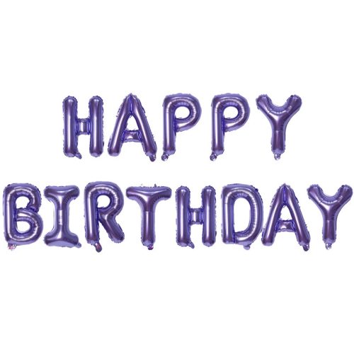 Happy Birthday felirat, lila 16" fólia betűk, csak levegővel tölthető