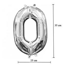   Számos lufi 14" (35cm) fólia szám, számjegy 0 levegővel tölthető, ezüst