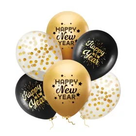   Szilveszter latex lufi 12" 30cm  6db Happy New Year szilveszteri lufi