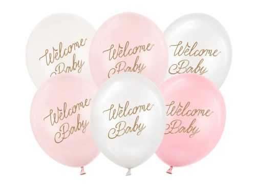 Mintás latex lufi 11" 28cm 6db Welcome Baby, Pink Mix