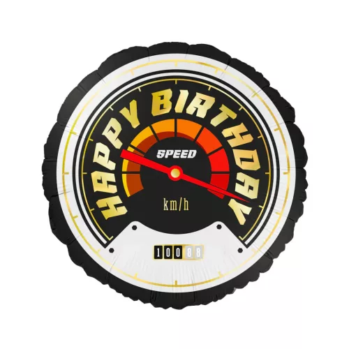 Lufi 18" 45cm, autóverseny, kerék, Happy Birthday