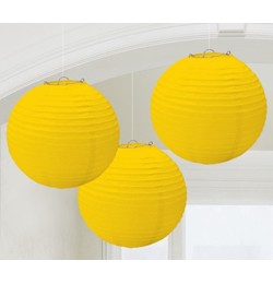Lampion gömb 24cm 3db, sárga színben 