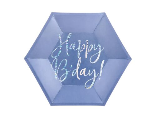 Papírtányér 20cm 6db Happy Birthday, elegáns kék